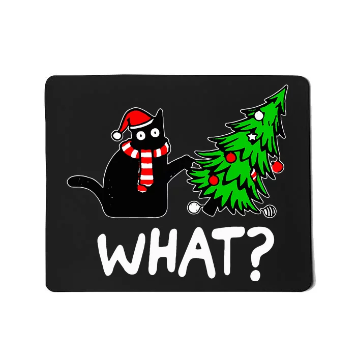 Funny Naughty Black Cat Pushing Christmas Tree Over Cat What Mousepad