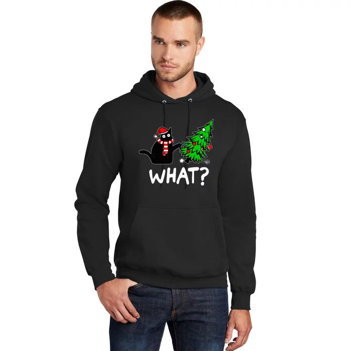 Funny Naughty Black Cat Pushing Christmas Tree Over Cat What Tall Hoodie