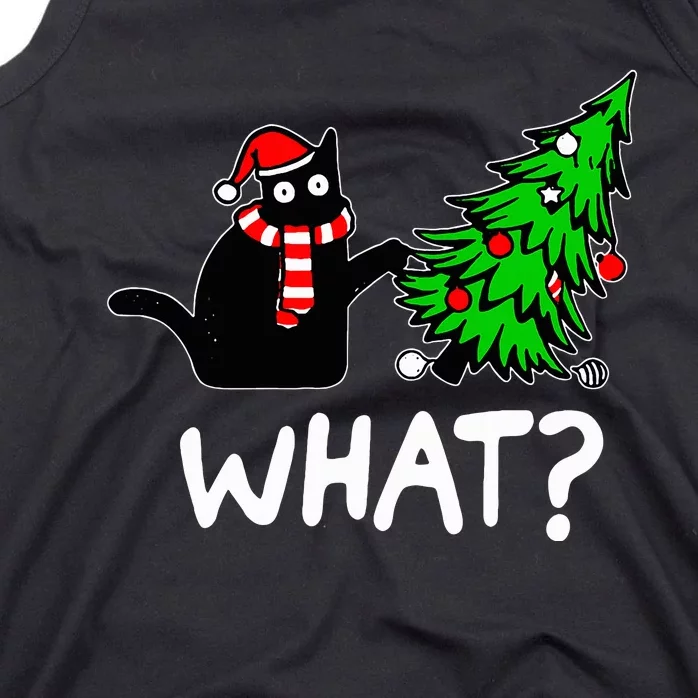 Funny Naughty Black Cat Pushing Christmas Tree Over Cat What Tank Top