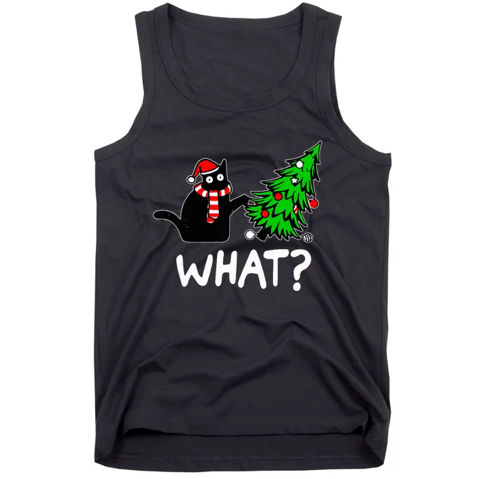 Funny Naughty Black Cat Pushing Christmas Tree Over Cat What Tank Top