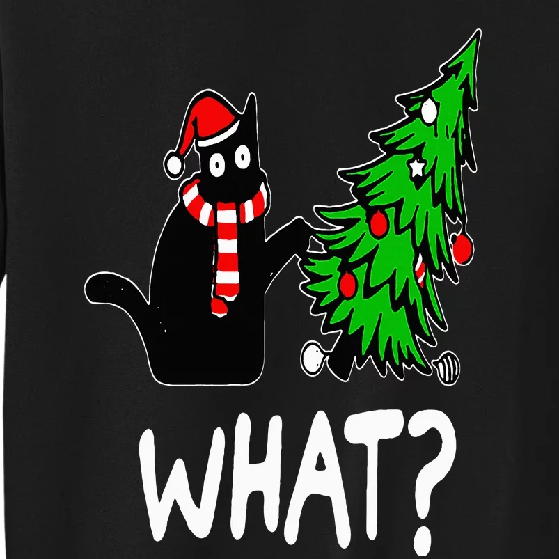 Funny Naughty Black Cat Pushing Christmas Tree Over Cat What Tall Sweatshirt