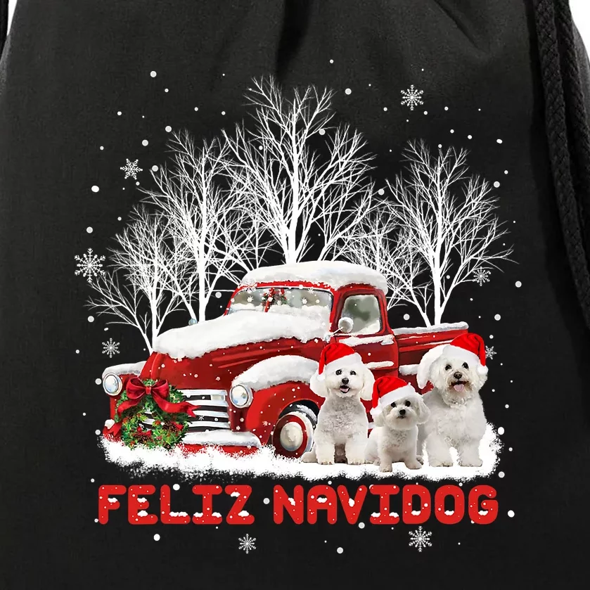 Feliz Navidog Bichon Frise Christmas Dog Lovers Feliz Navidad Drawstring Bag