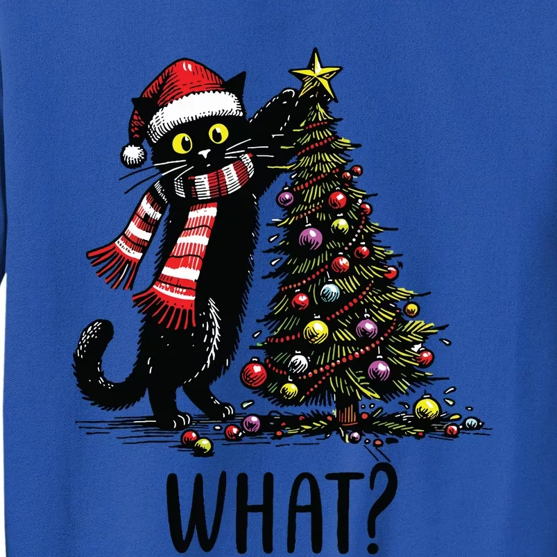 Funny Naughty Black Cat Pushing Christmas Tree Over Cat What Tall Sweatshirt