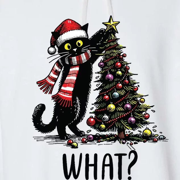 Funny Naughty Black Cat Pushing Christmas Tree Over Cat What Garment-Dyed Fleece Hoodie