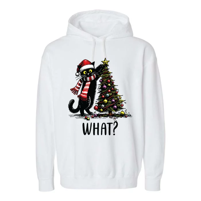 Funny Naughty Black Cat Pushing Christmas Tree Over Cat What Garment-Dyed Fleece Hoodie