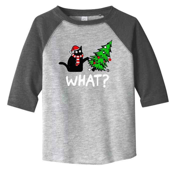 Funny Naughty Black Cat Pushing Christmas Tree Toddler Fine Jersey T-Shirt