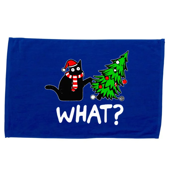 Funny Naughty Black Cat Pushing Christmas Tree Microfiber Hand Towel