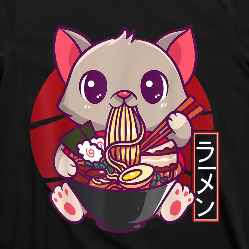 Funny Neko Cat Eating Ramen Noodles Noodle Kawaii Kitten T-Shirt