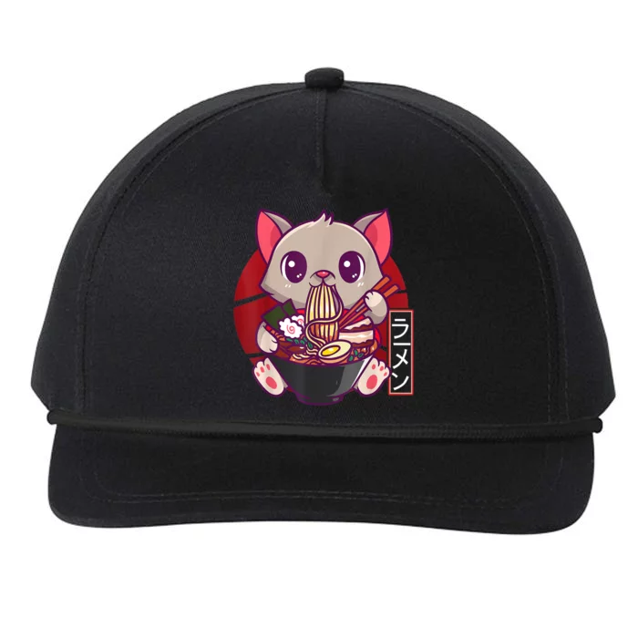 Funny Neko Cat Eating Ramen Noodles Noodle Kawaii Kitten Snapback Five-Panel Rope Hat