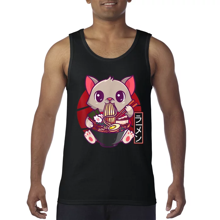 Funny Neko Cat Eating Ramen Noodles Noodle Kawaii Kitten Tank Top