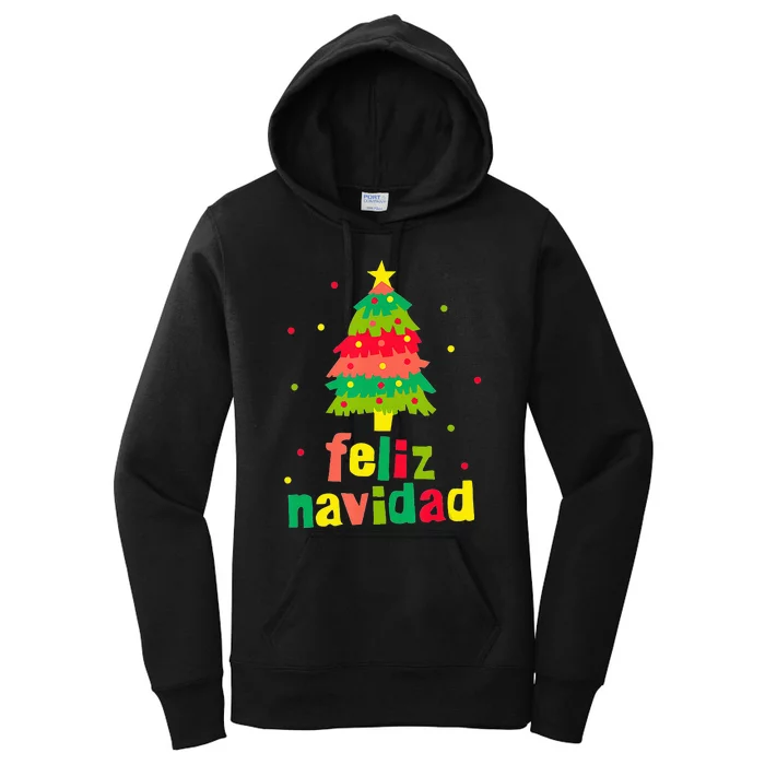 Feliz Navidad Colorful Xmas Tree Christmas Women's Pullover Hoodie