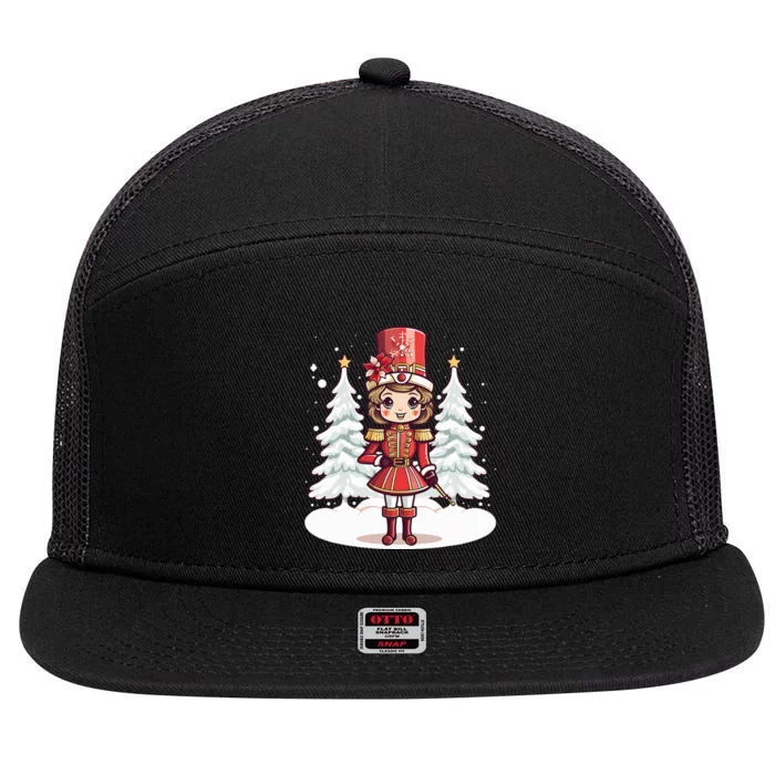 Female Nutcracker Christmas Themed 7 Panel Mesh Trucker Snapback Hat