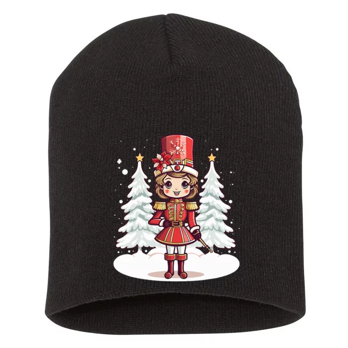 Female Nutcracker Christmas Themed Short Acrylic Beanie