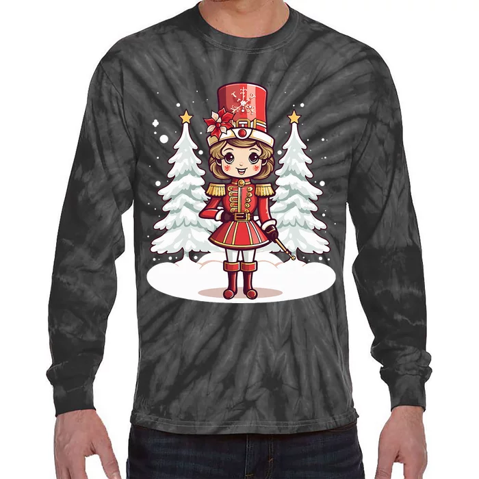 Female Nutcracker Christmas Themed Tie-Dye Long Sleeve Shirt