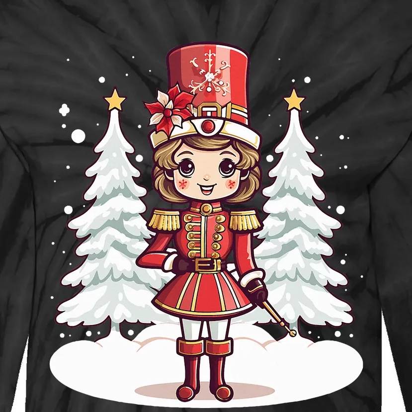 Female Nutcracker Christmas Themed Tie-Dye Long Sleeve Shirt