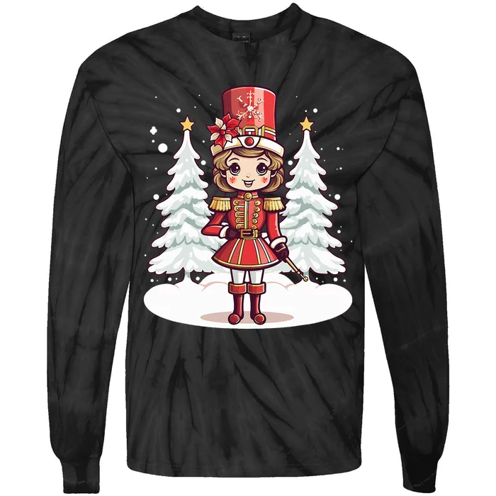 Female Nutcracker Christmas Themed Tie-Dye Long Sleeve Shirt