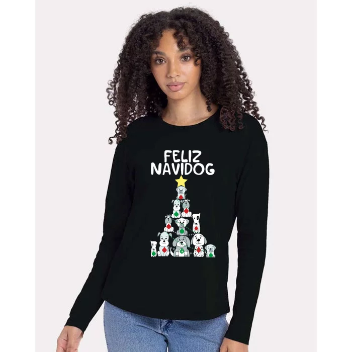 Feliz Navidog Christmas Dog Funny Cute Xmas Tree Womens Cotton Relaxed Long Sleeve T-Shirt