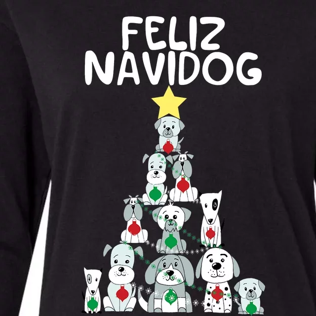 Feliz Navidog Christmas Dog Funny Cute Xmas Tree Womens Cotton Relaxed Long Sleeve T-Shirt