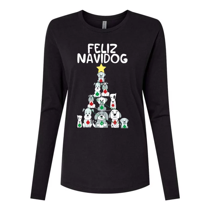 Feliz Navidog Christmas Dog Funny Cute Xmas Tree Womens Cotton Relaxed Long Sleeve T-Shirt