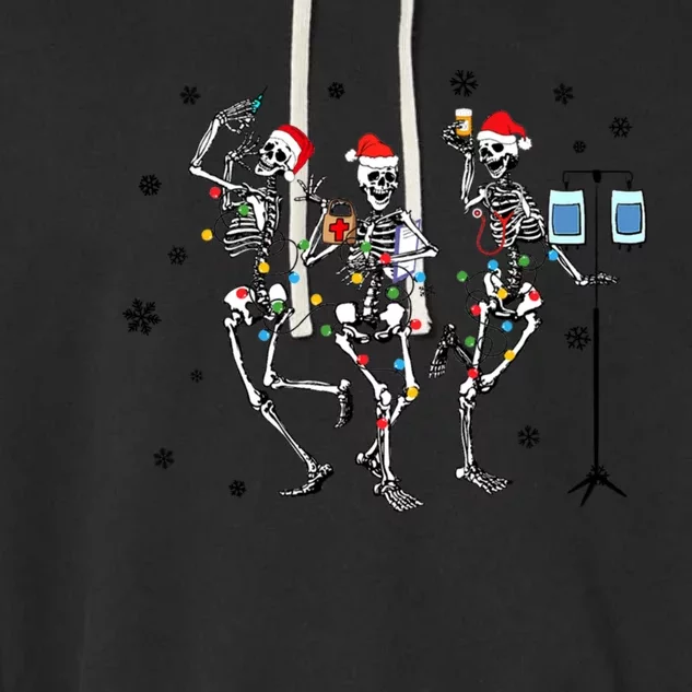 Funny Nurse Christmas Dancing Skeleton Santa Xmas Gift Garment-Dyed Fleece Hoodie