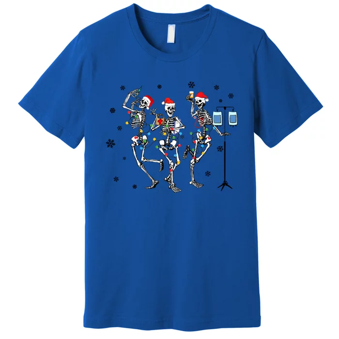 Funny Nurse Christmas Dancing Skeleton Santa Xmas Gift Premium T-Shirt