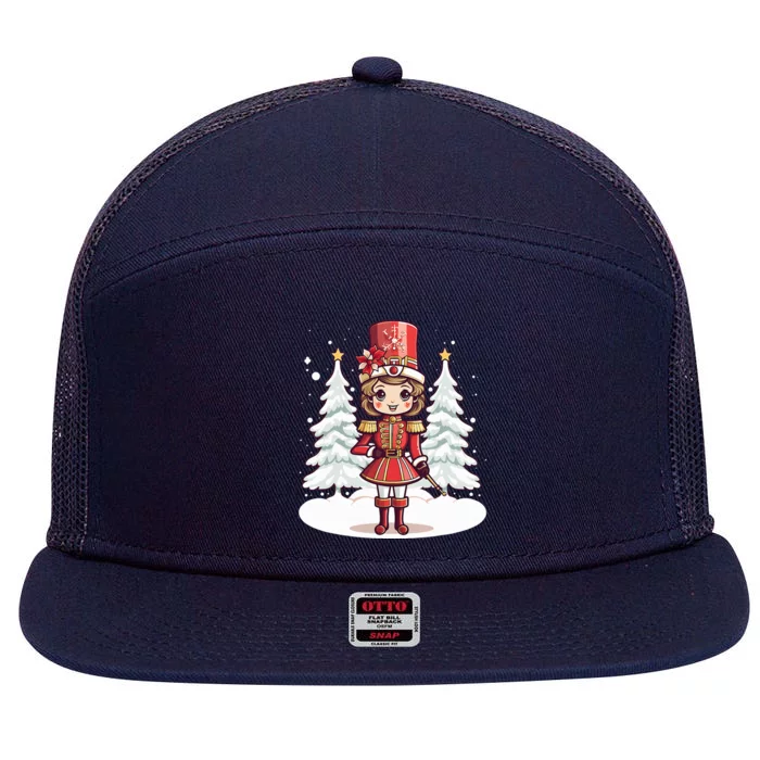 Female Nutcracker Christmas Themed Xmas 7 Panel Mesh Trucker Snapback Hat