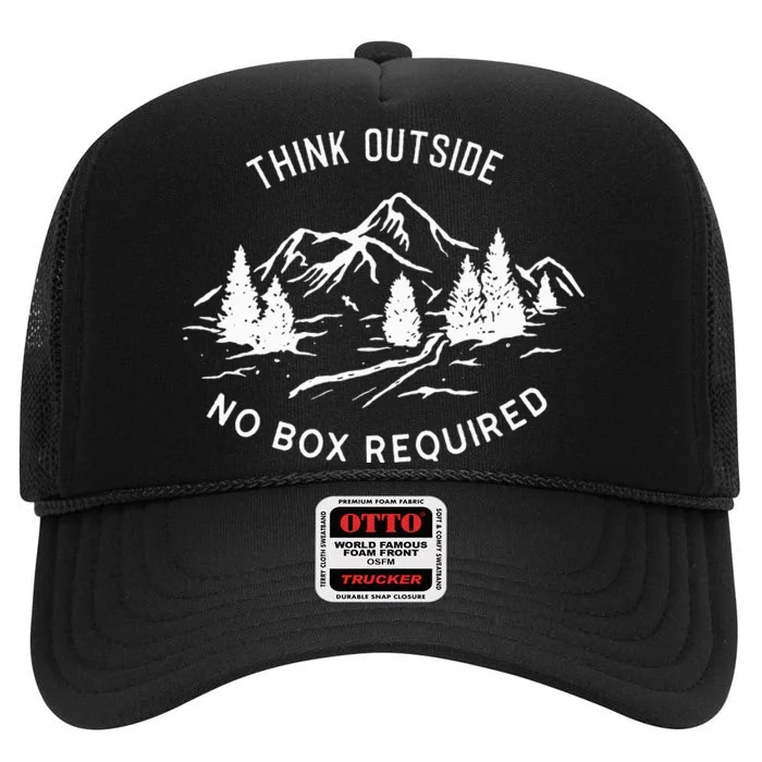 funny Nature Camping Mountains Think Outside High Crown Mesh Trucker Hat