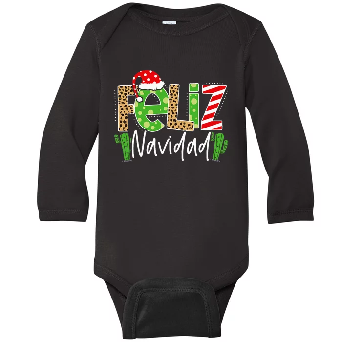 Feliz Navidad Cactus Spanish Christmas Matching Pajamas Baby Long Sleeve Bodysuit