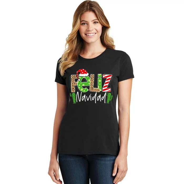 Feliz Navidad Cactus Spanish Christmas Matching Pajamas Women's T-Shirt