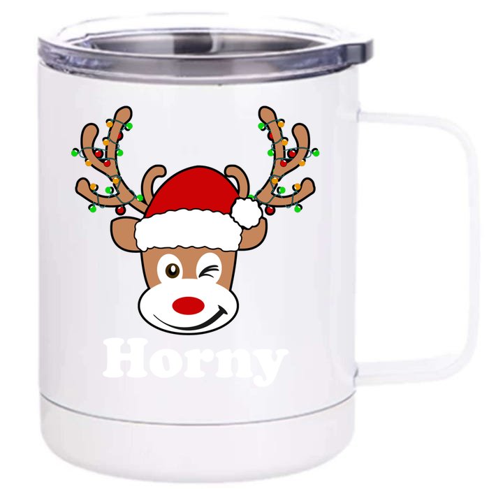 Funny Naughty Christmas Horny Reindeer Ugly Christmas Gift Front & Back 12oz Stainless Steel Tumbler Cup