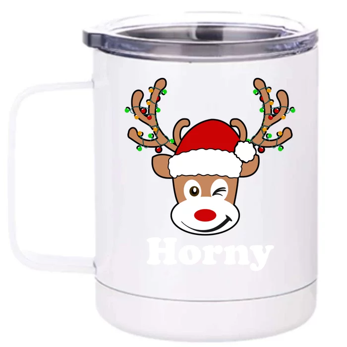 Funny Naughty Christmas Horny Reindeer Ugly Christmas Gift Front & Back 12oz Stainless Steel Tumbler Cup