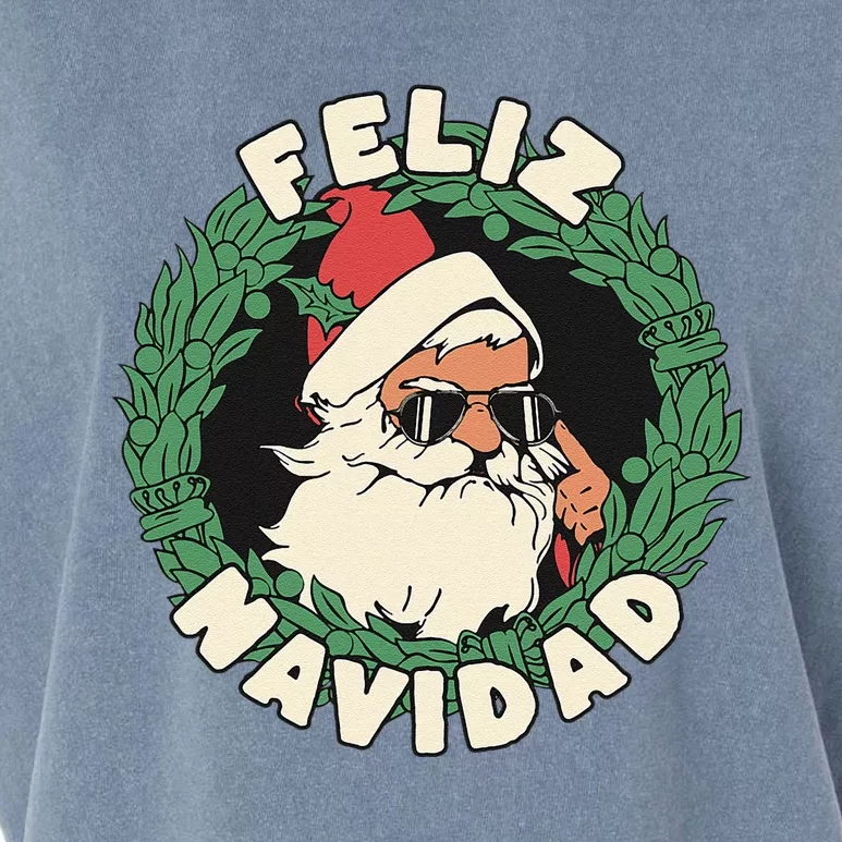 Feliz Navidad Christmas Santa In Cool Sunglasses Garment-Dyed Women's Muscle Tee