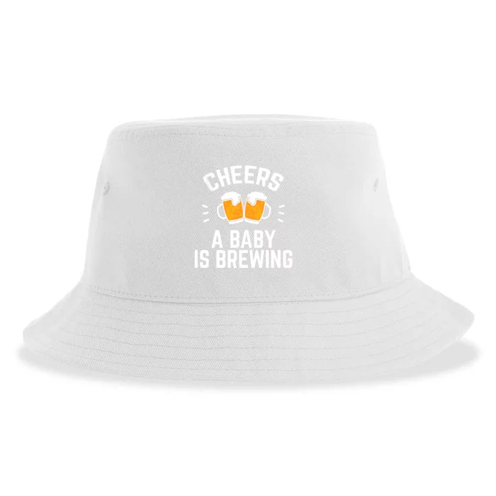 Funny New Dad Baby Shower Cheers A Baby Is Brewing Sustainable Bucket Hat