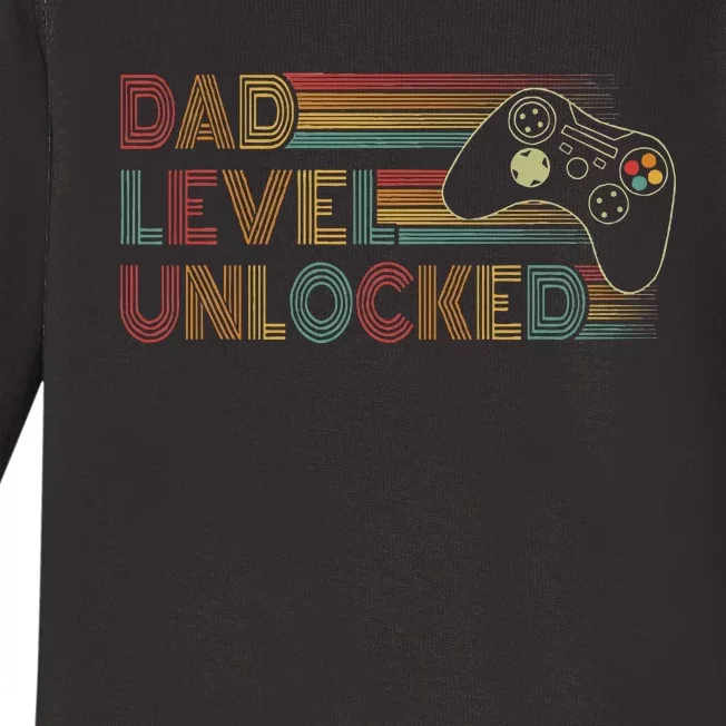 Funny New Dad Dad Level Unlocked Gaming Baby Long Sleeve Bodysuit