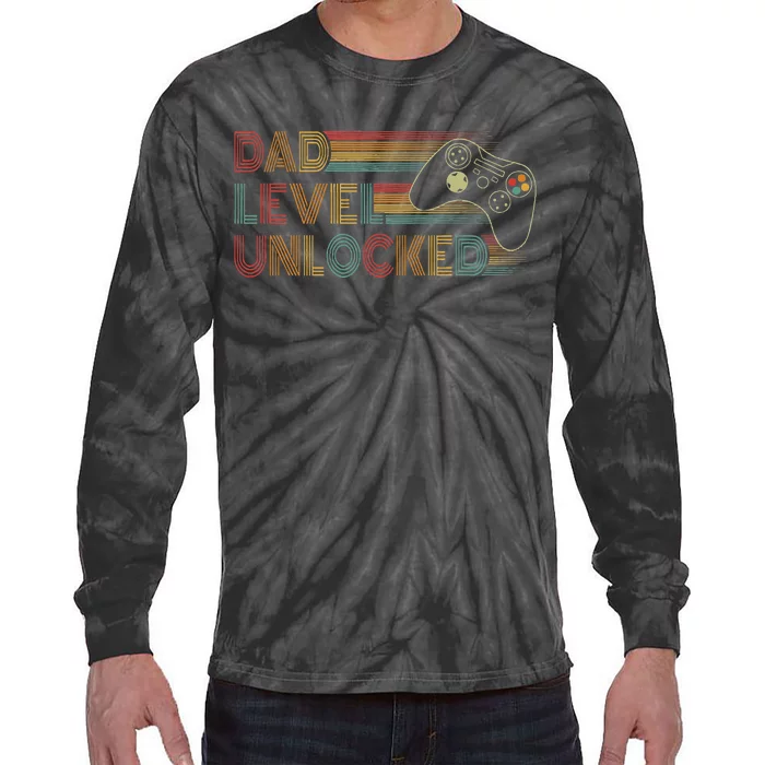 Funny New Dad Dad Level Unlocked Gaming Tie-Dye Long Sleeve Shirt