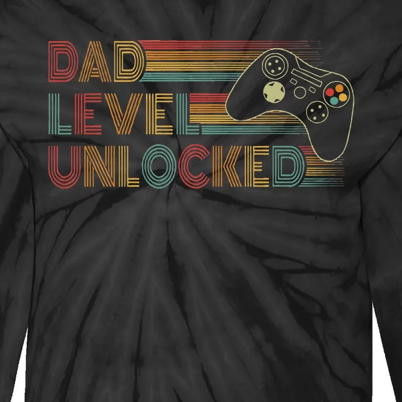 Funny New Dad Dad Level Unlocked Gaming Tie-Dye Long Sleeve Shirt