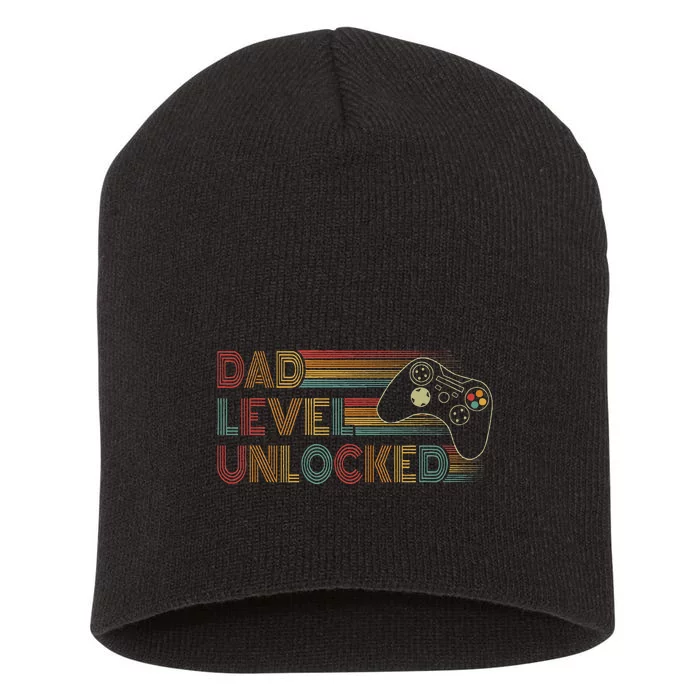 Funny New Dad Dad Level Unlocked Gaming Short Acrylic Beanie