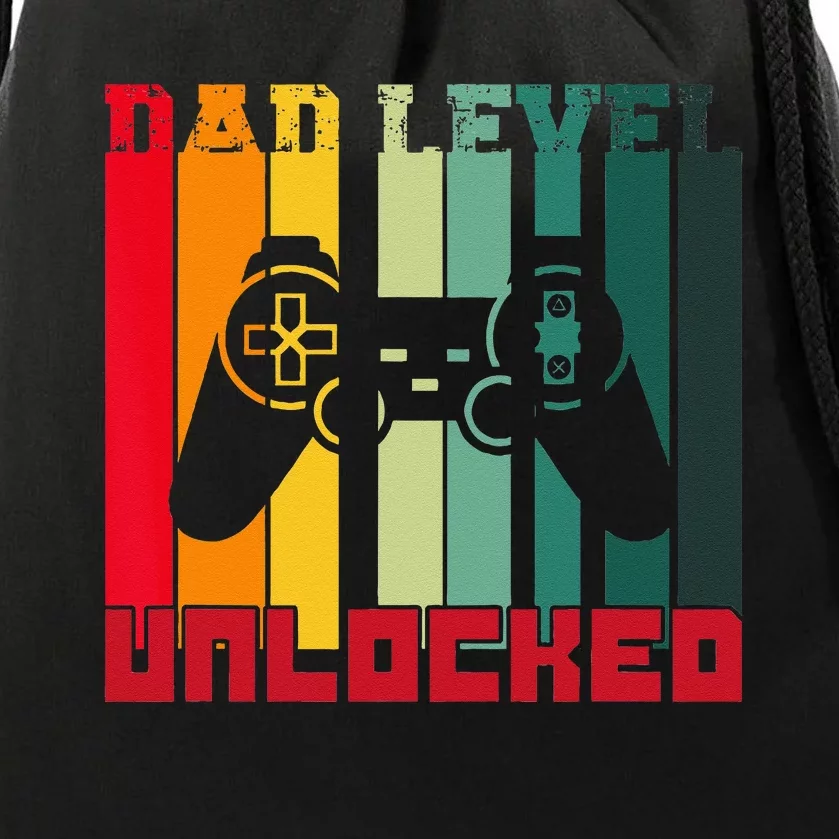 Funny New Dad Dad Level Unlocked Day Gaming Drawstring Bag