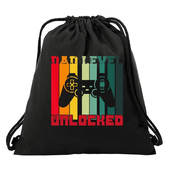 Funny New Dad Dad Level Unlocked Day Gaming Drawstring Bag