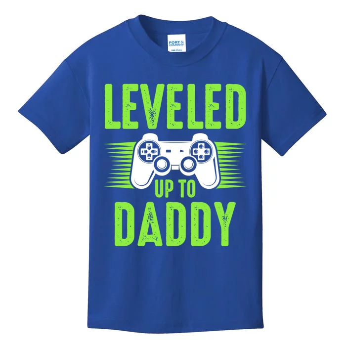 Funny New Dad Gift Video Game Leveled Up To Daddy Gift Kids T-Shirt