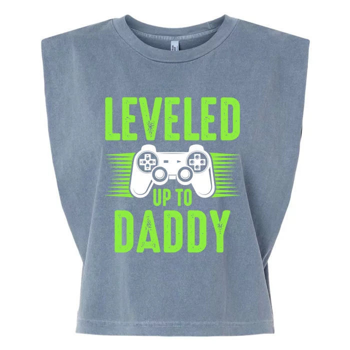 Funny New Dad Gift Video Game Leveled Up To Daddy Gift Garment-Dyed Women's Muscle Tee