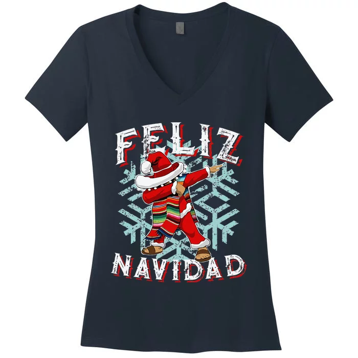 Feliz Navidad Dabbing Christmas Sombrero Women's V-Neck T-Shirt