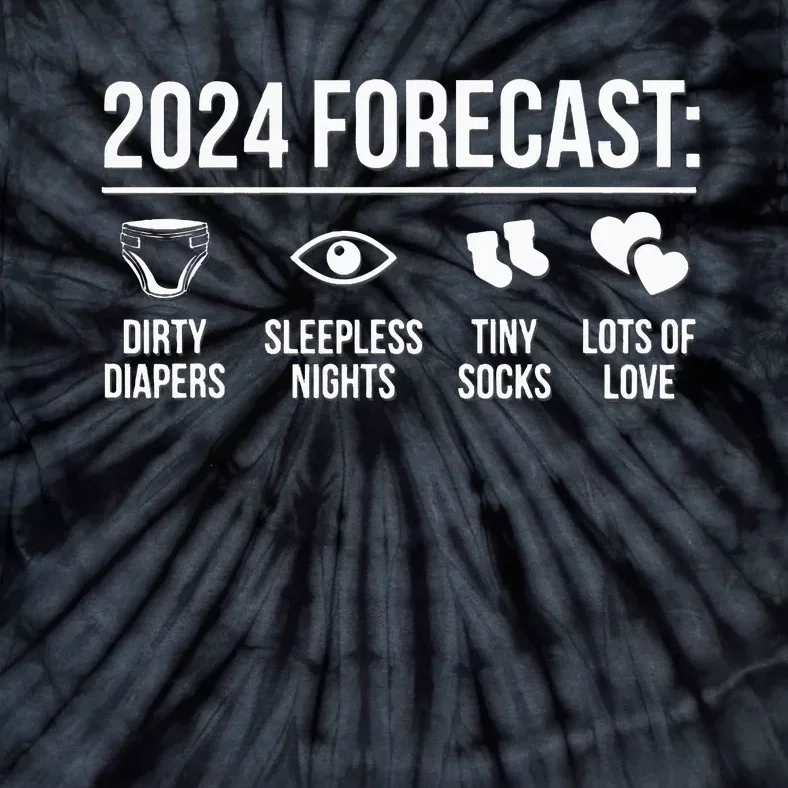 Funny New Dad Mom 2024 Baby Arrival Forecast Exepting Tie-Dye T-Shirt