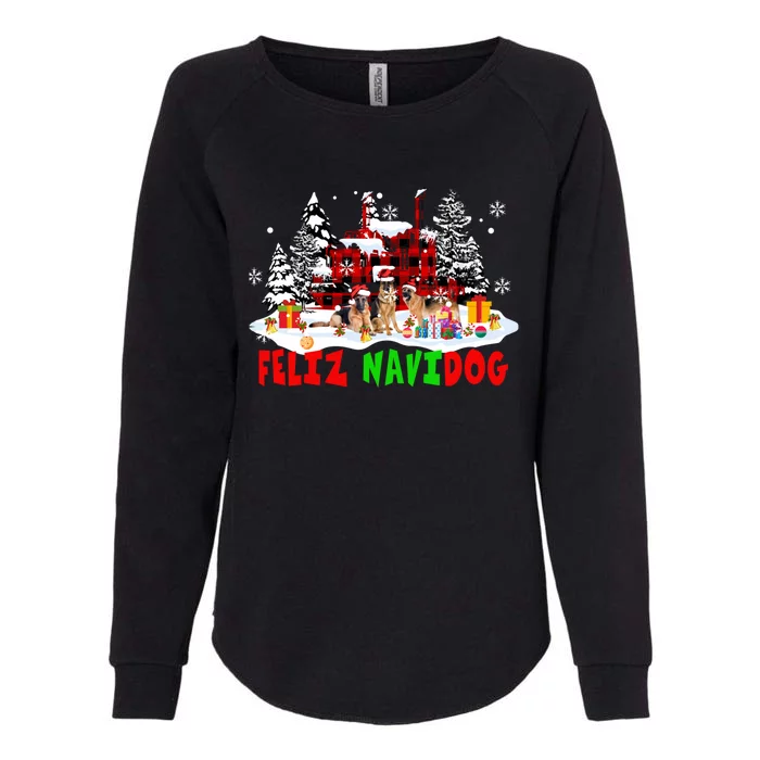 Feliz Navidad Dog Xmas Truck Three Santa Ger Shepherds Gift Womens California Wash Sweatshirt