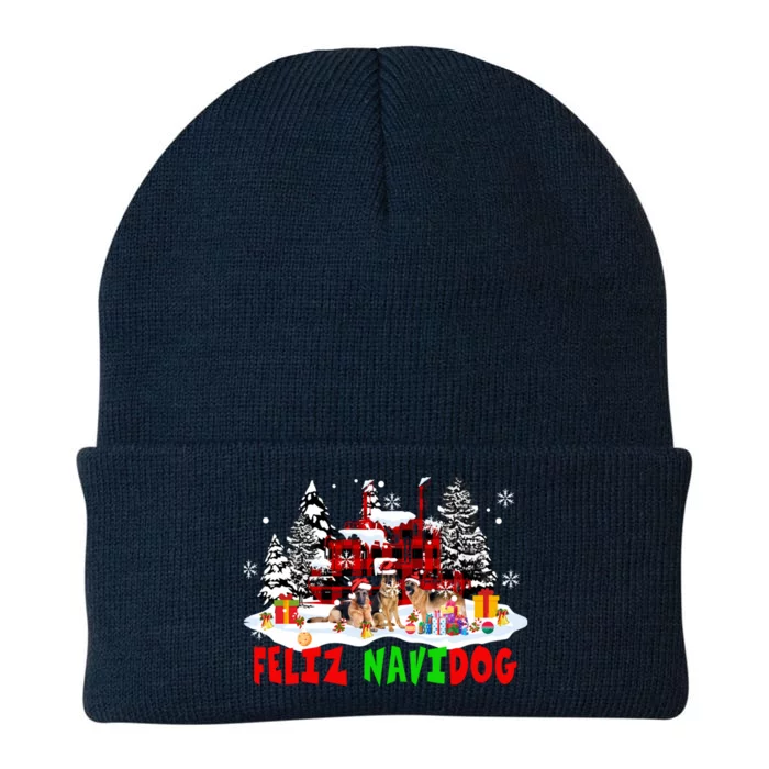 Feliz Navidad Dog Xmas Truck Three Santa Ger Shepherds Gift Knit Cap Winter Beanie