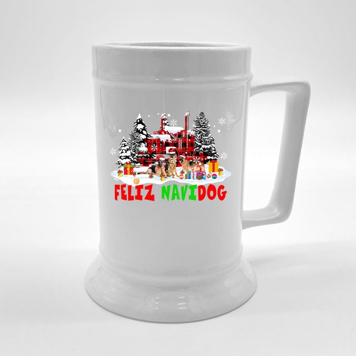 Feliz Navidad Dog Xmas Truck Three Santa Ger Shepherds Gift Front & Back Beer Stein