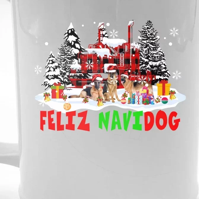 Feliz Navidad Dog Xmas Truck Three Santa Ger Shepherds Gift Front & Back Beer Stein