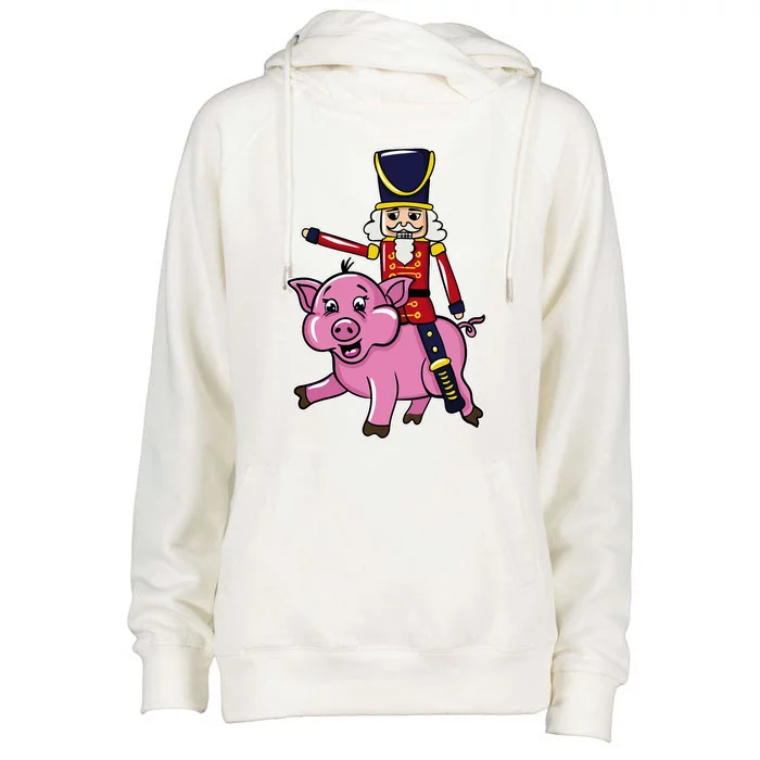 Funny Nutcracker Doll Riding Pig Lover Womens Funnel Neck Pullover Hood