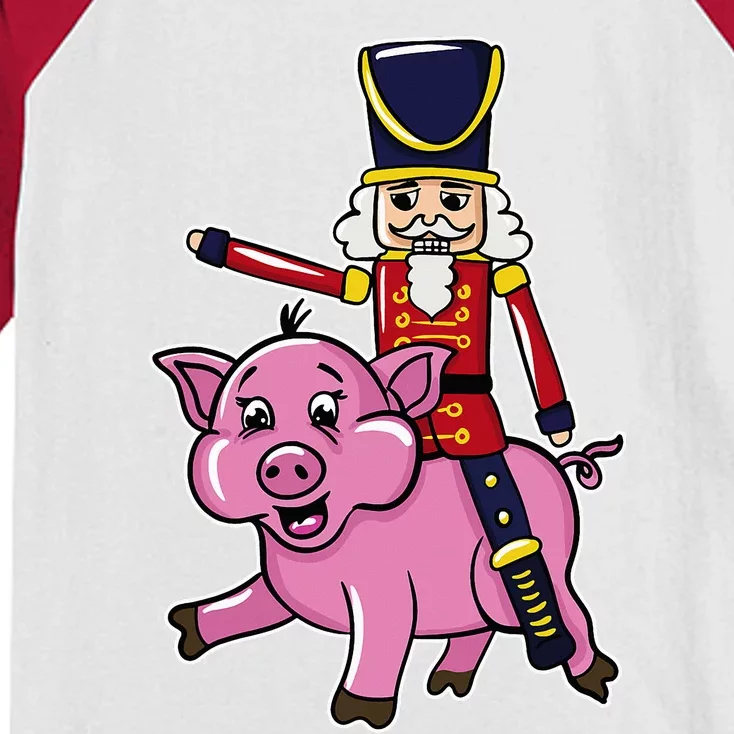 Funny Nutcracker Doll Riding Pig Lover Kids Colorblock Raglan Jersey