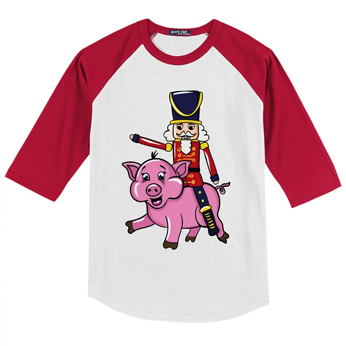 Funny Nutcracker Doll Riding Pig Lover Kids Colorblock Raglan Jersey